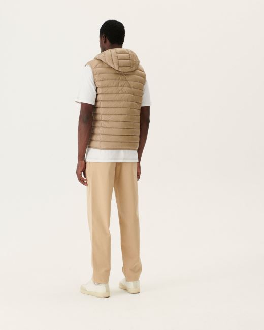 Hooded Sleeveless Down Jacket Beige Pat Jott