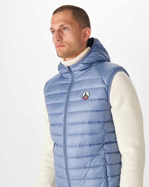 Hooded Sleeveless Down Jacket Blue Delave Pat Jott
