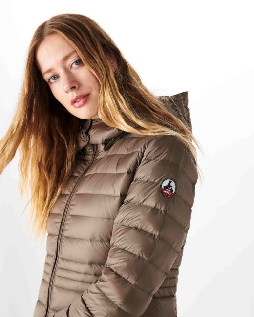 Jott Long Hooded Down Jacket Taupe Vero