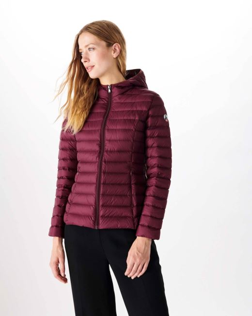 Lightweight Hooded Down Jacket Aubergine Cloe Jott
