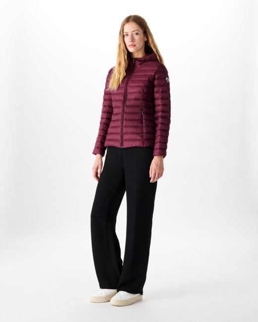 Lightweight Hooded Down Jacket Aubergine Cloe Jott