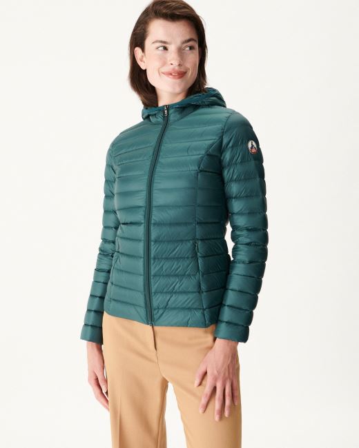 Lightweight Hooded Down Jacket Vert Fonce Cloe Jott