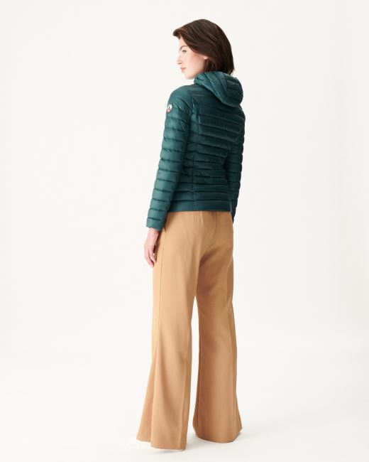 Lightweight Hooded Down Jacket Vert Fonce Cloe Jott