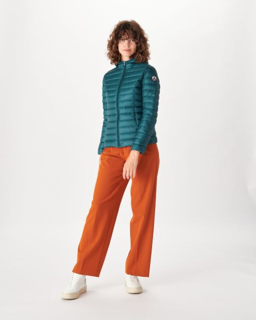 Lightweight Hooded Down Jacket Vert Fonce Cloe Jott