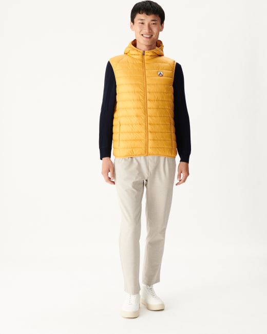 Mustard Yellow Hooded Sleeveless Down Jacket Pat Jott