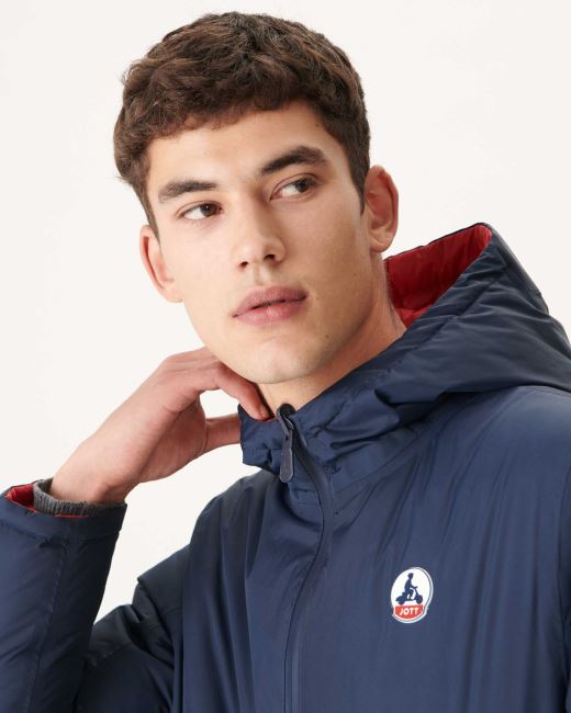 Navy Blue/Red Reversible Hooded Puffer Jacket Bergen Jott