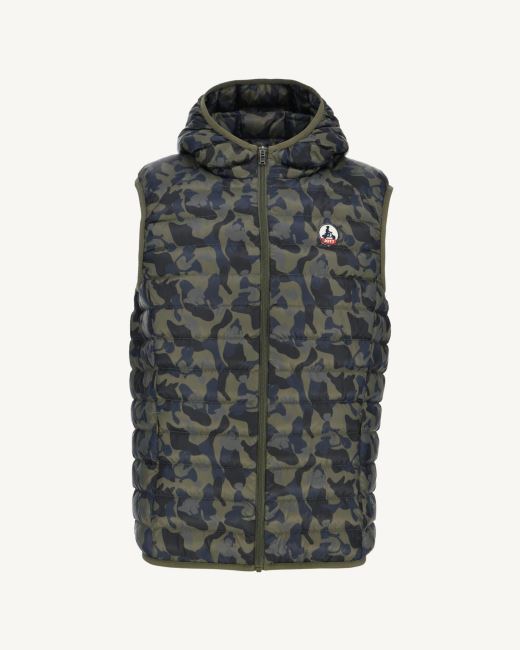 Print Militaire Hooded Sleeveless Down Jacket Pat Jott