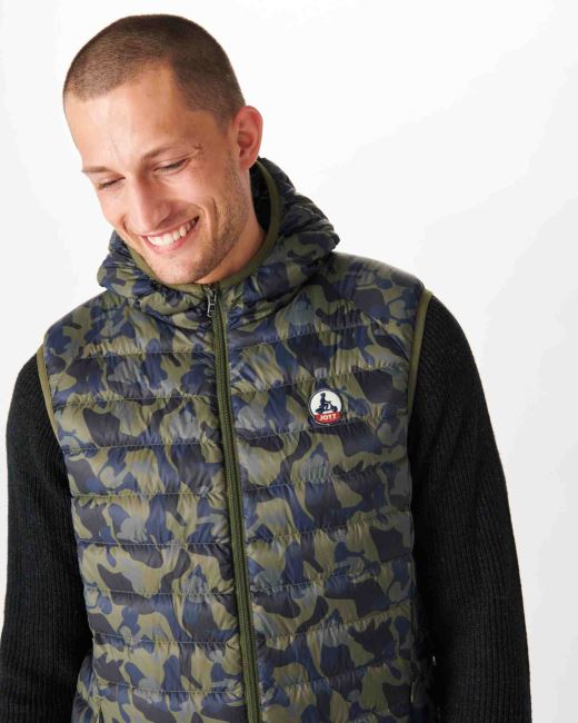 Print Militaire Hooded Sleeveless Down Jacket Pat Jott