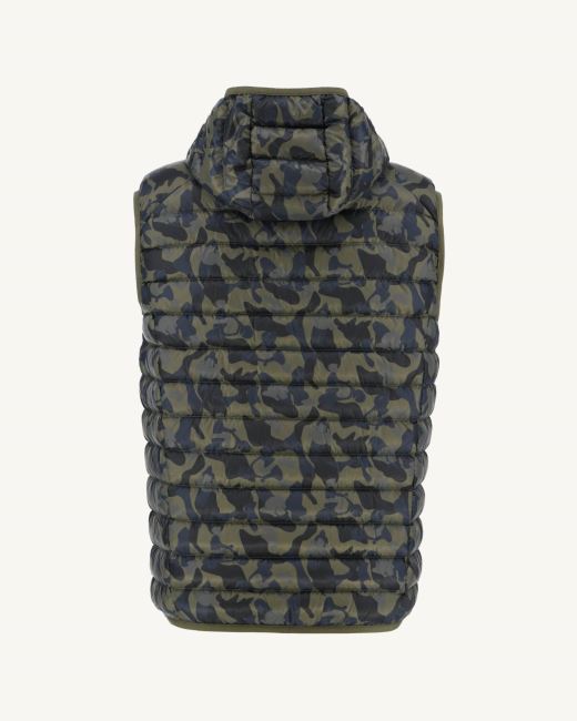 Print Militaire Hooded Sleeveless Down Jacket Pat Jott