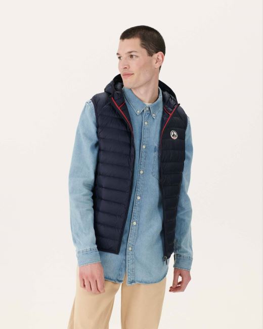 Jott Hooded Sleeveless Down Jacket Marine Pat