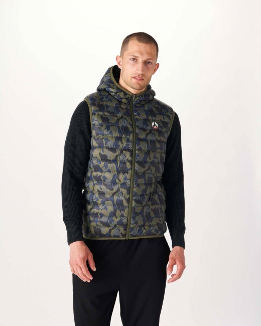 Print Militaire Hooded Sleeveless Down Jacket Pat Jott