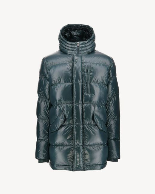 Hooded Lacquered Down Jacket Great Cold Vert Fonce Claus Jott