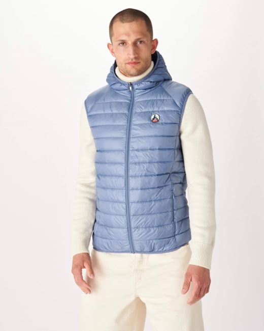 Hooded Sleeveless Down Jacket Blue Delave Pat Jott