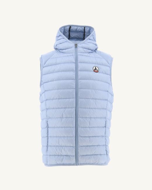 Soft Blue Hooded Sleeveless Down Jacket Pat Jott