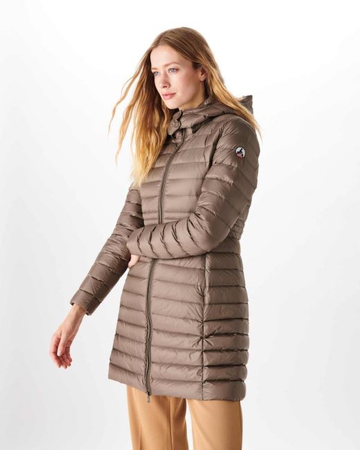 Jott Long Hooded Down Jacket Taupe Vero